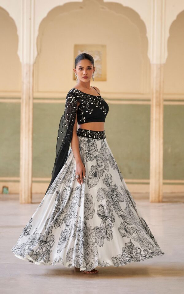 Sayuri Designer Present Qayaamat 3pcs Black and White Lehenga Choli